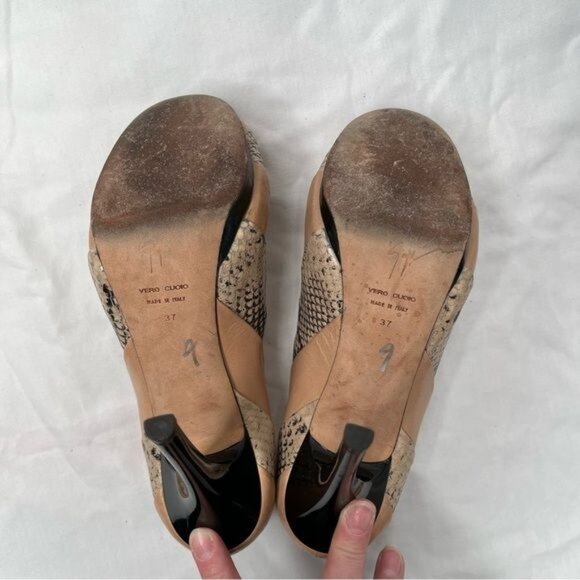 Giuseppe Zanotti Design Peep Toe High Heel Pumps Size 37 Snake Print leather - Picture 12 of 15